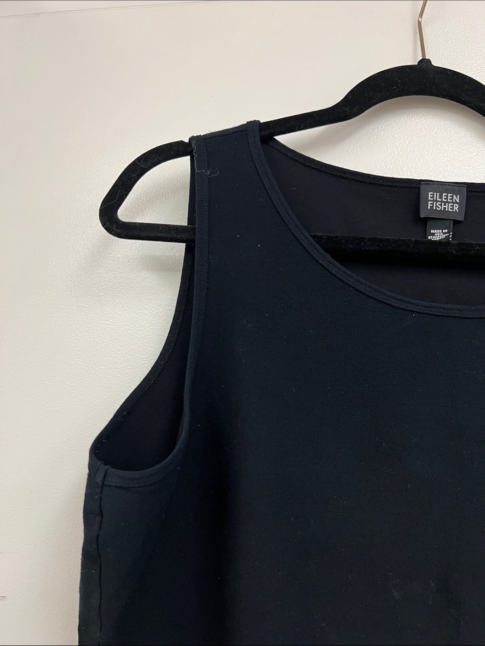 Eileen Fisher Black Minimal Scoop Neck Tank Top Shirt Stretch Essential Large